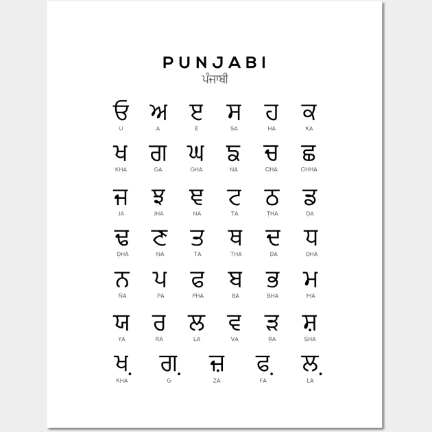 Punjabi Alphabet Chart, Panjabi Language Chart, White Wall Art by typelab